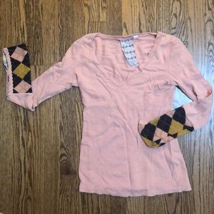 Pink thermal with plaid flannel sleeves